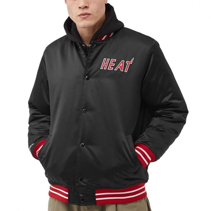 Mitchell & Ness NBA Heavyweight Satin Jacket Miami Heat M OJBF3413-MHEYYPPPBLCK Clothing , Jackets, vests , Men Your Sports Performance